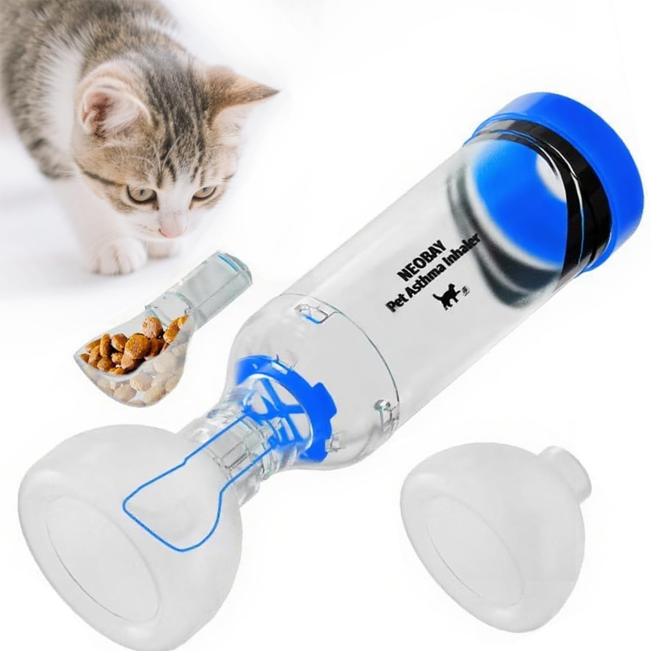 Neobay Cat Inhaler Spacer blue front view for comfortable breathing support.
