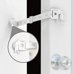 Neobay door strap latch installed on door for easy cat access and dog-proofing.