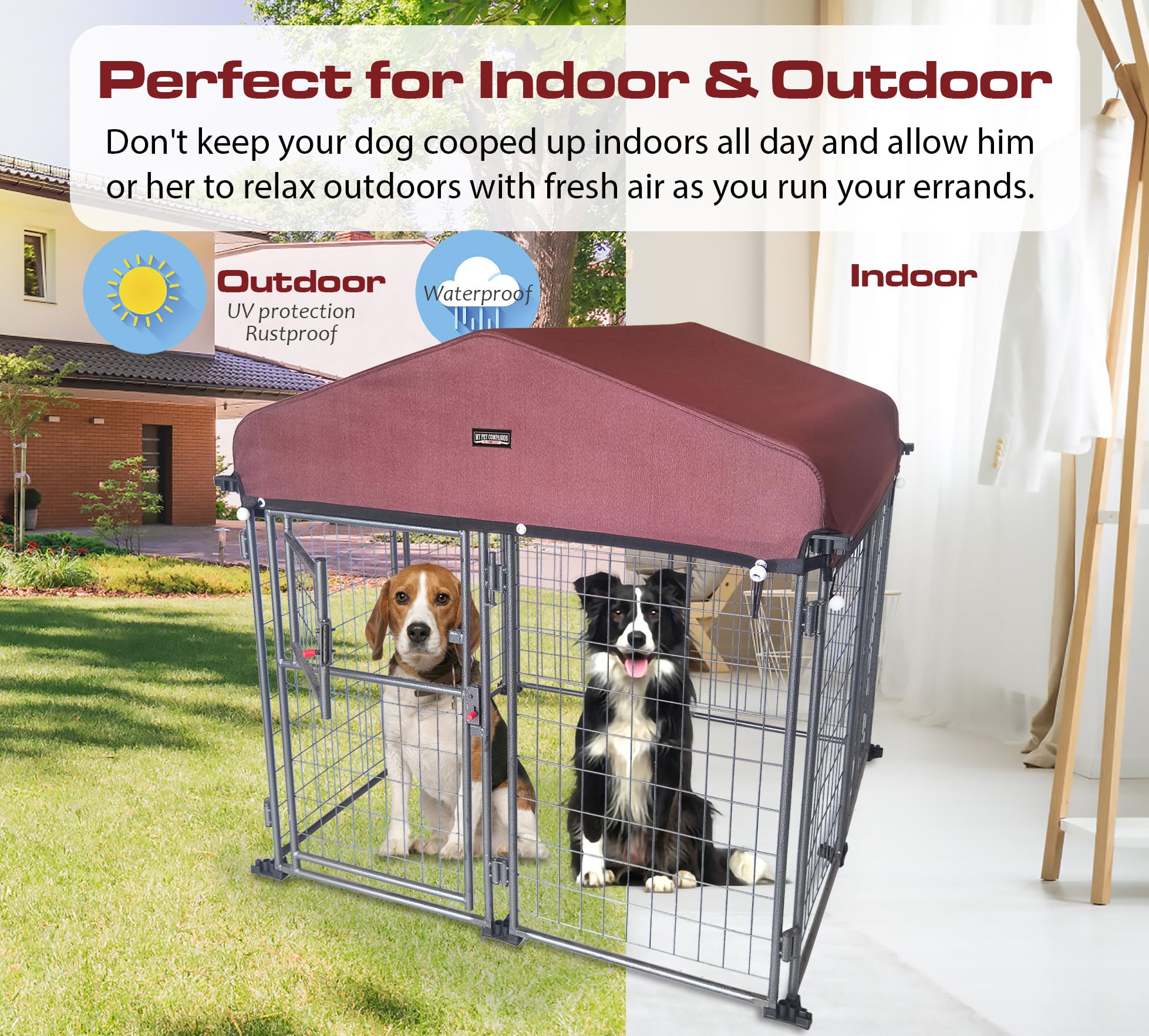 Neocraft easy-to-assemble dog kennel simplifies setup anywhere.