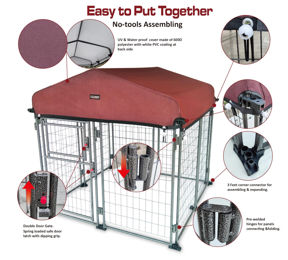 Neocraft weather-resistant kennel exterior protects pets from elements.