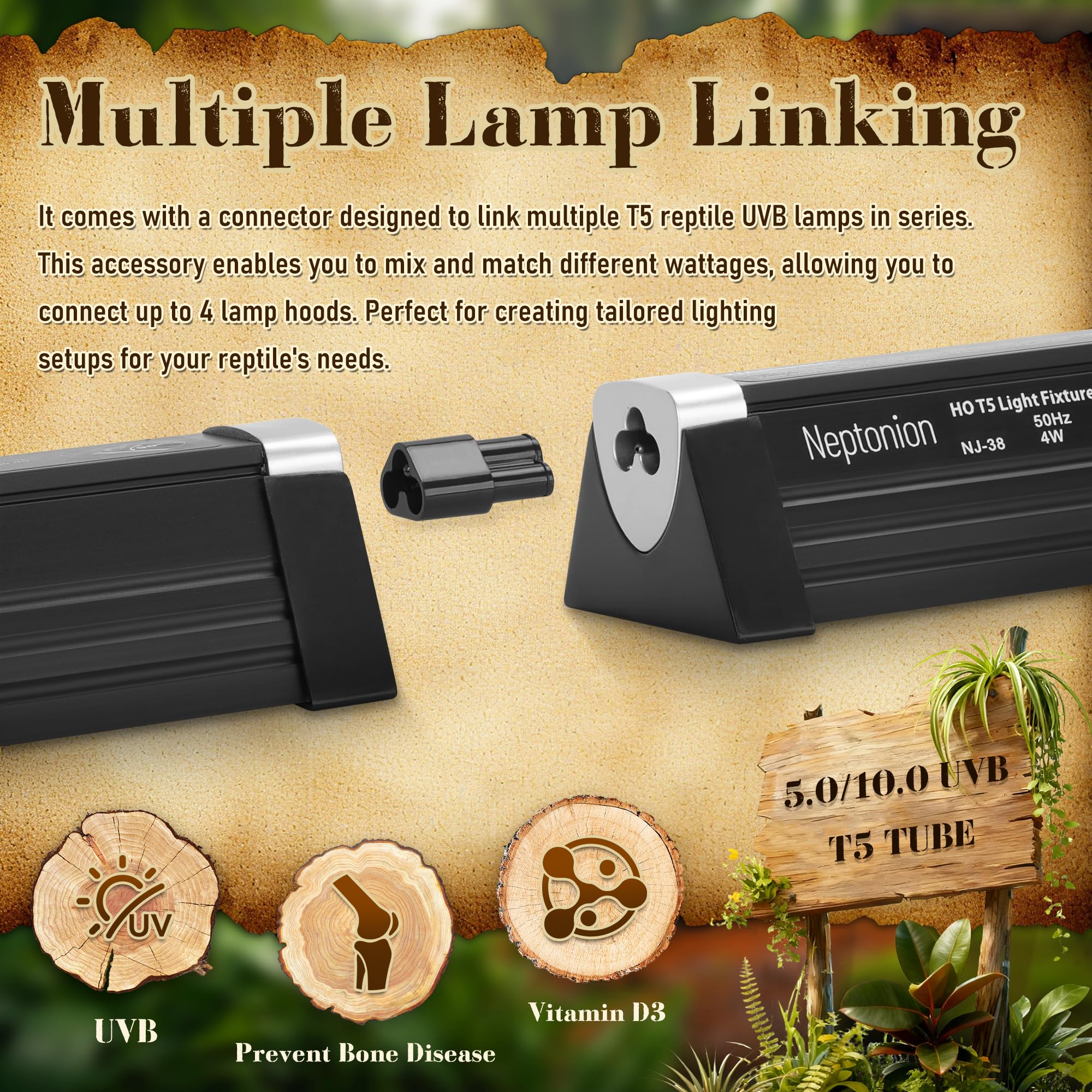 NEPTONION T5 UVB light adjustable distance supports shade loving to sun loving species