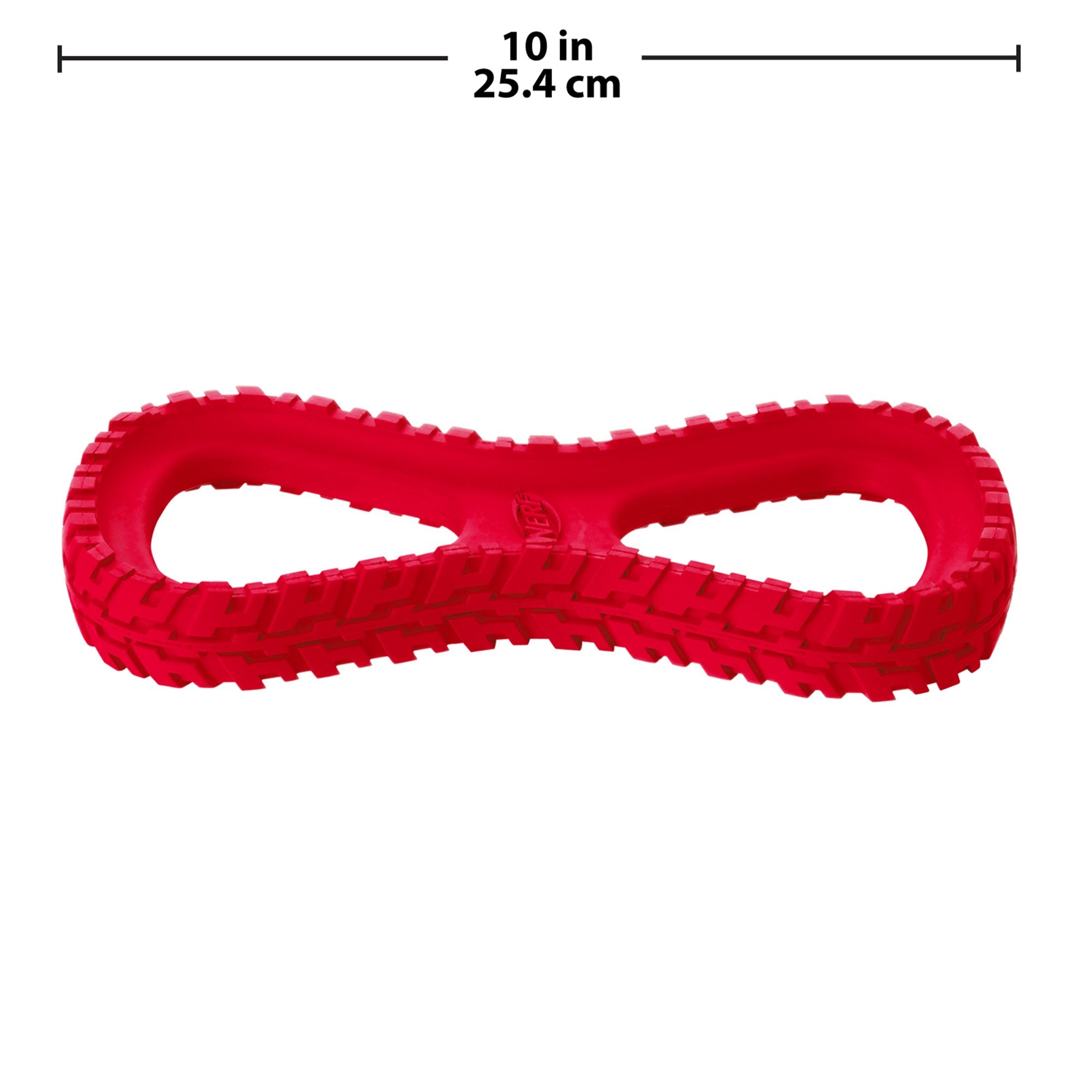 Nerf Dog Rubber Tug Toy outdoors with water splash demonstrating weather resistance and easy cleaning.