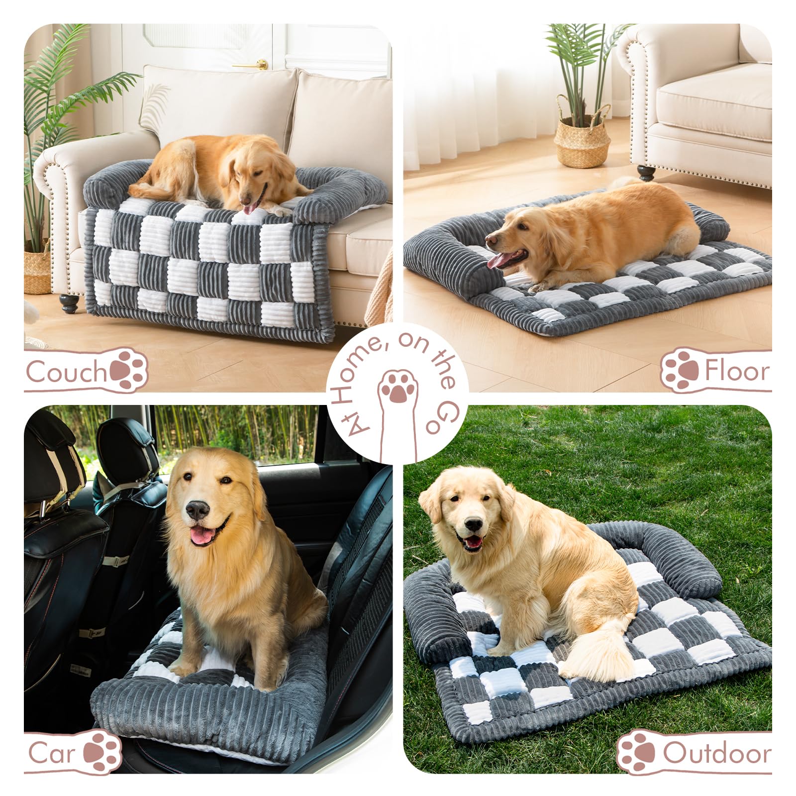 NestlyMoly dog bed non-slip bottom on leather couch for stability.