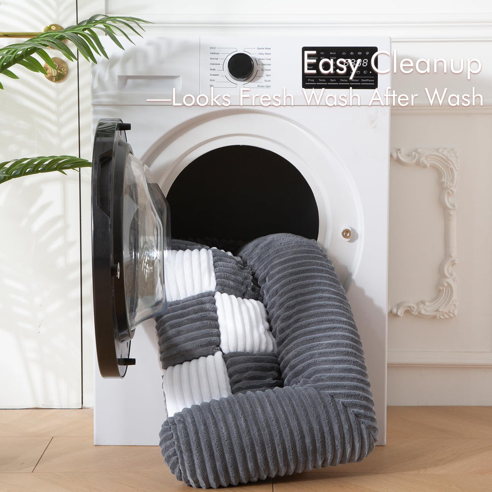 NestlyMoly dog bed versatile sizes shown as couch mat.