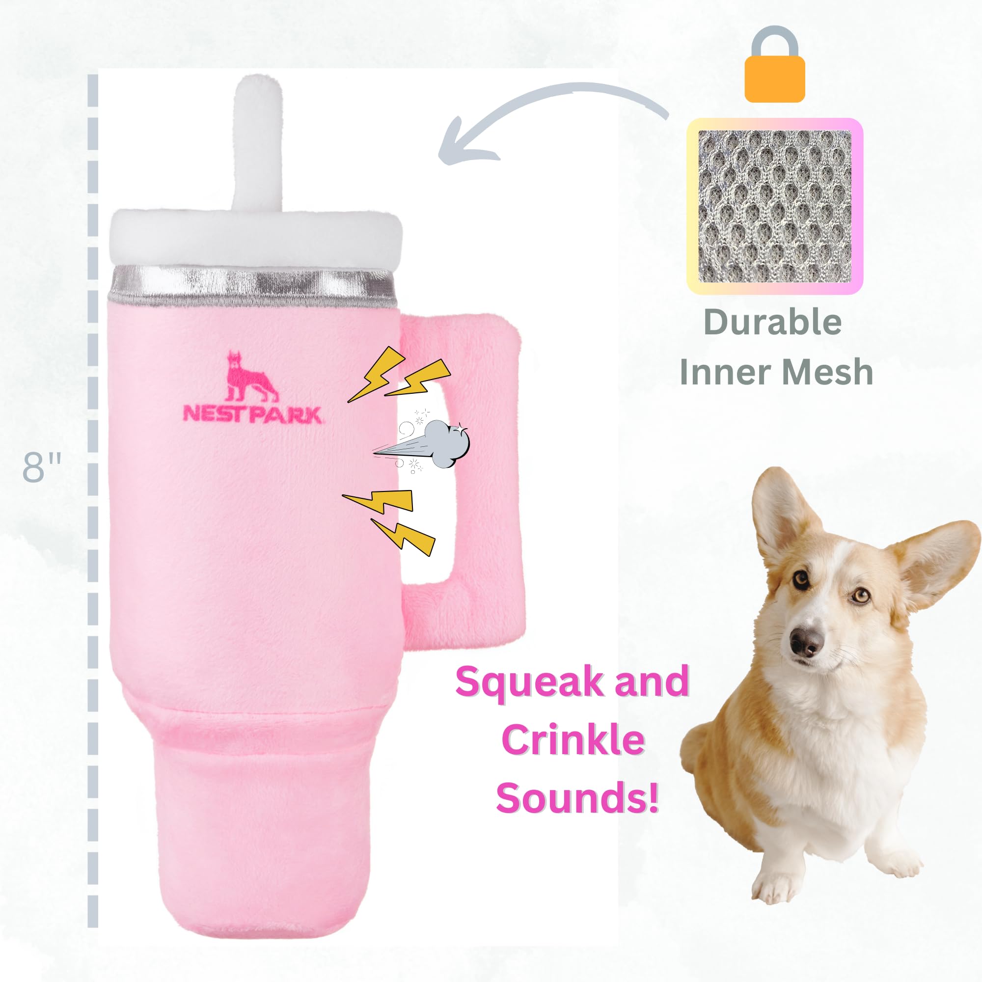 Nestpark 8 inch stuffed pup cup toy pink dusk suits dogs of all sizes
