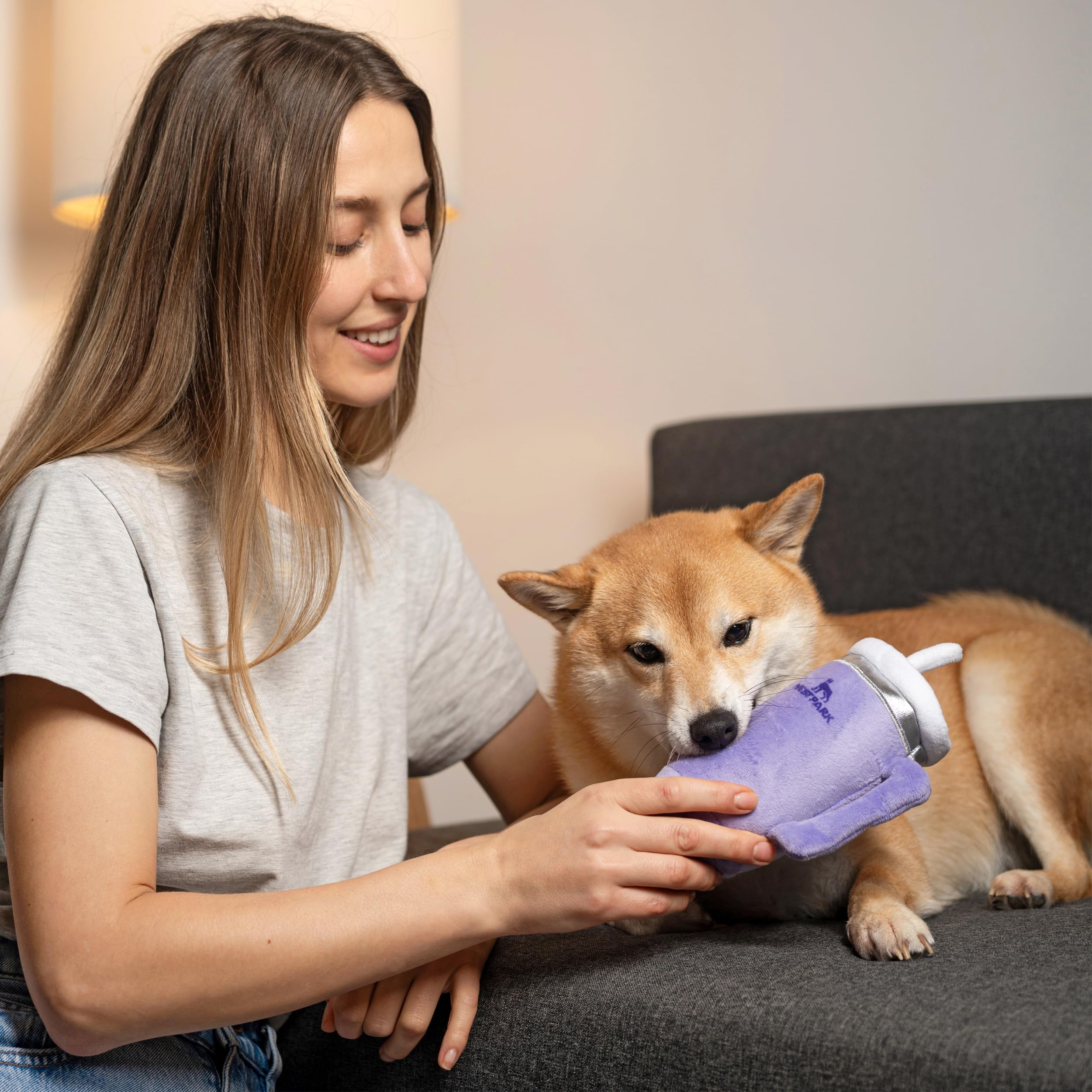 Nestpark durable plush dog toy with inner mesh resists tearing.