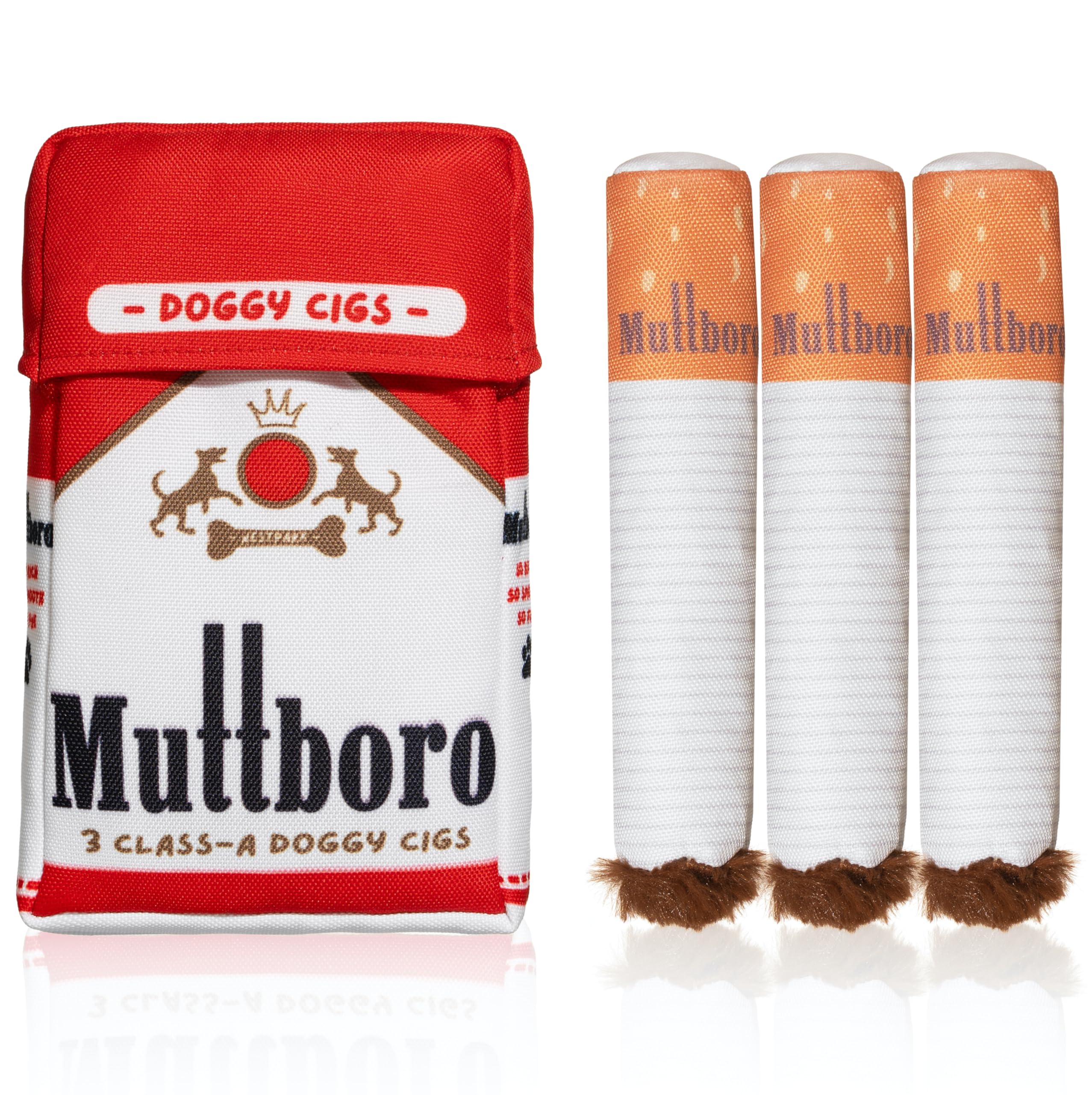 Nestpark Muttboro Doggy Cigs Toy closeup shows plush texture for engaging playtime.