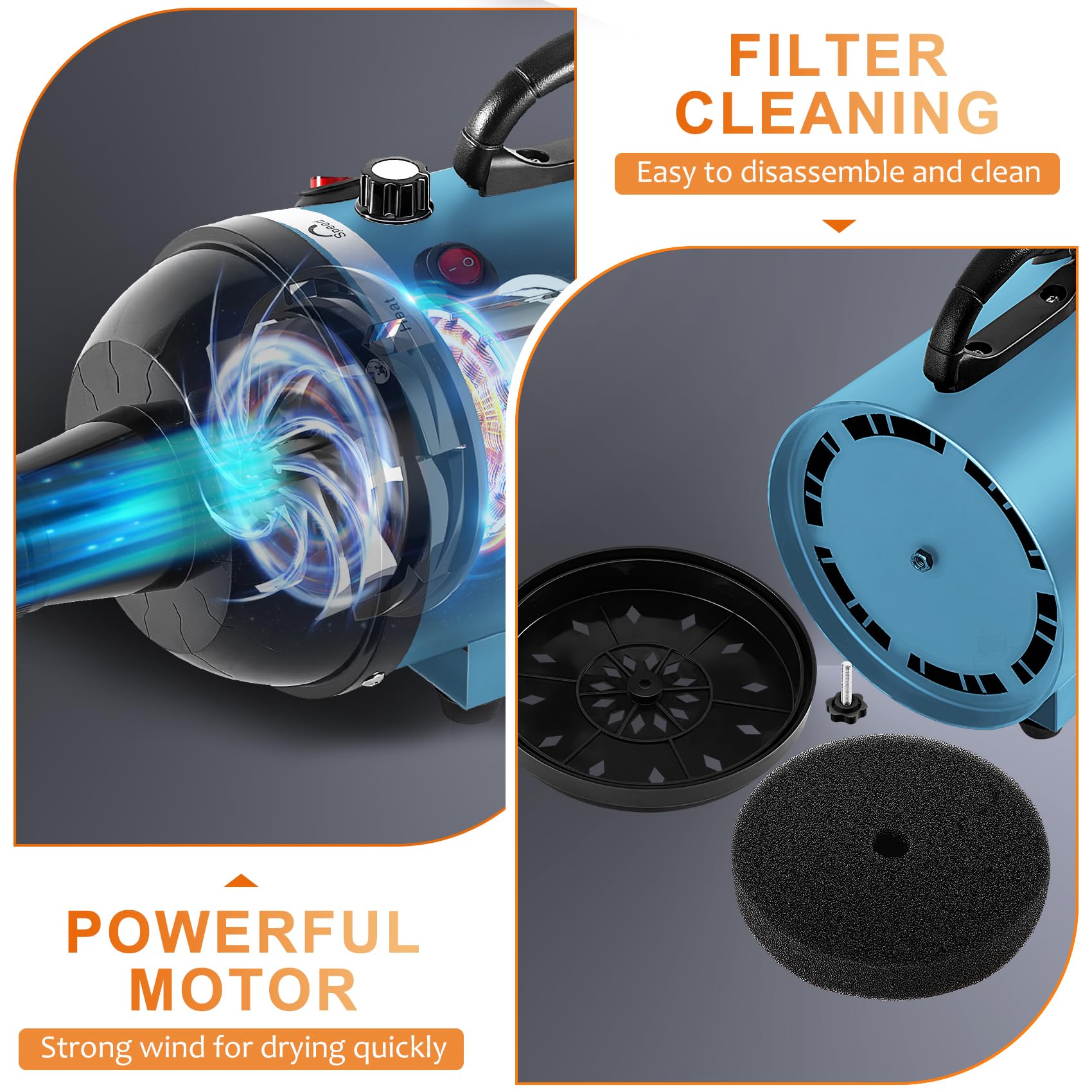 NestROAD dog dryer 4-nozzles attachments support precise styling for breeds.