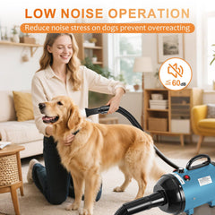 NestROAD dog dryer flexible hose extends reach for comfortable grooming sessions.
