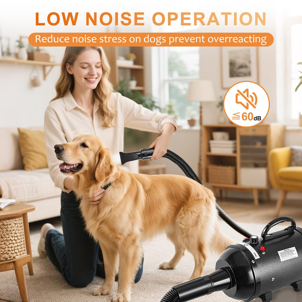 NESTROAD dog dryer motor detail highlights powerful 4.3HP motor enables fast drying.