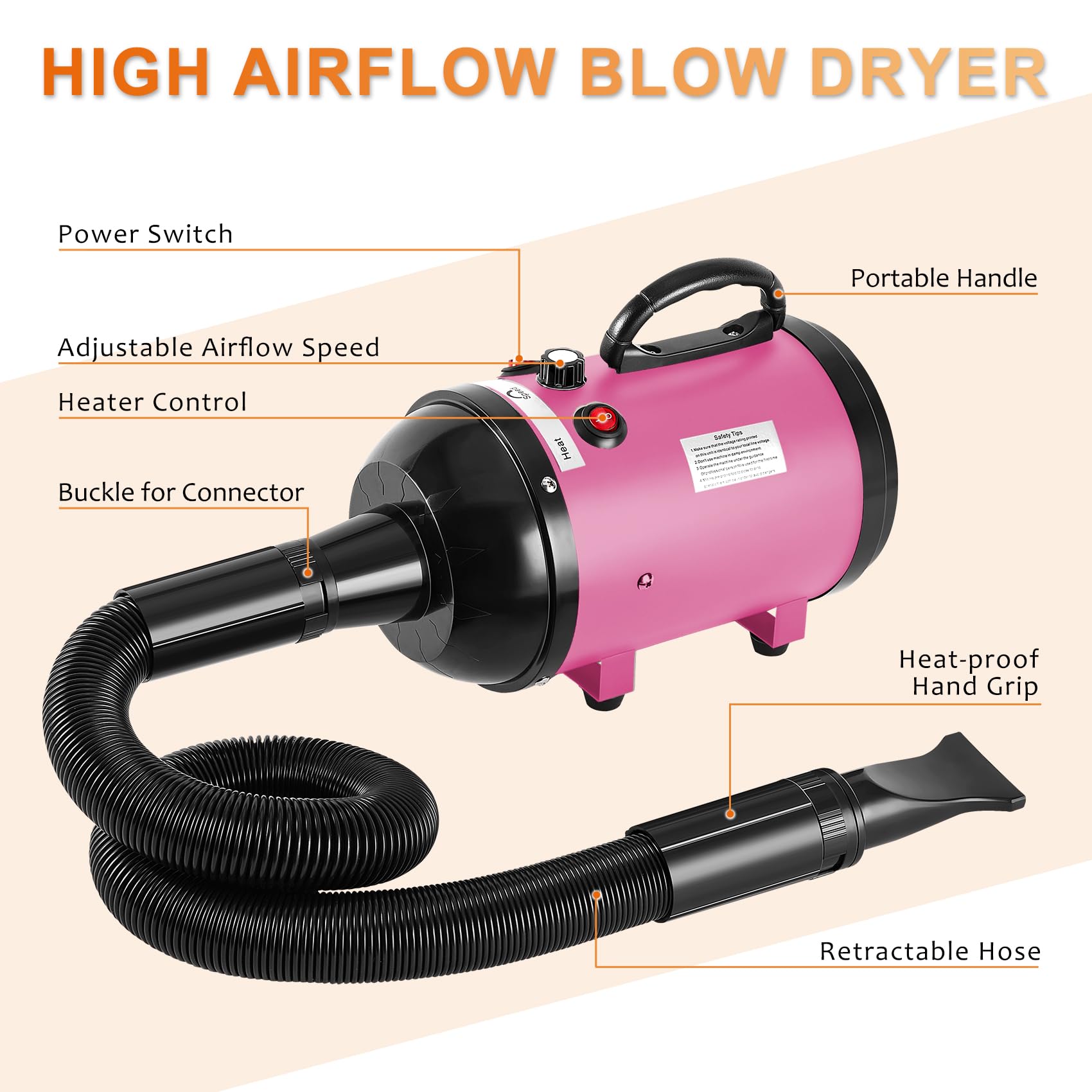 NESTROAD pink dog dryer with four nozzles supports tailored drying across coats