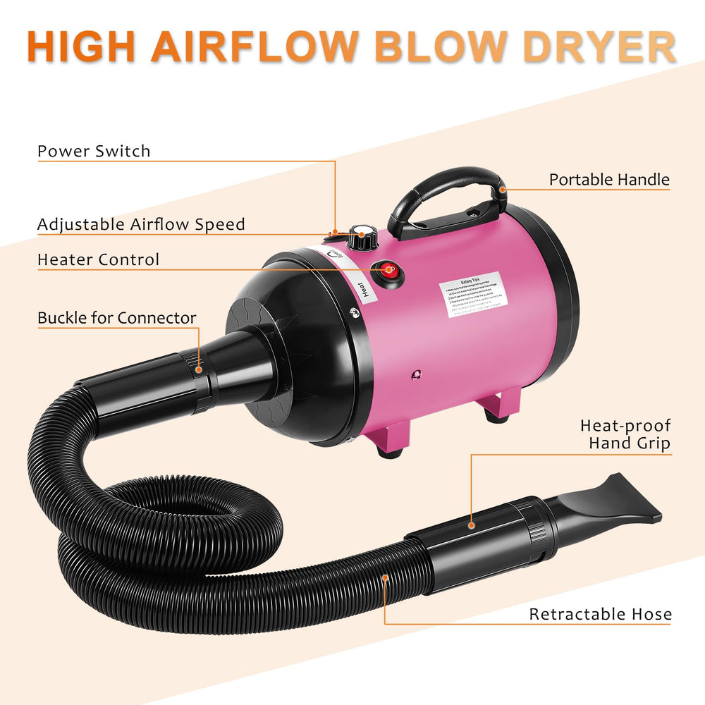 NESTROAD pink dog dryer with four nozzles supports tailored drying across coats