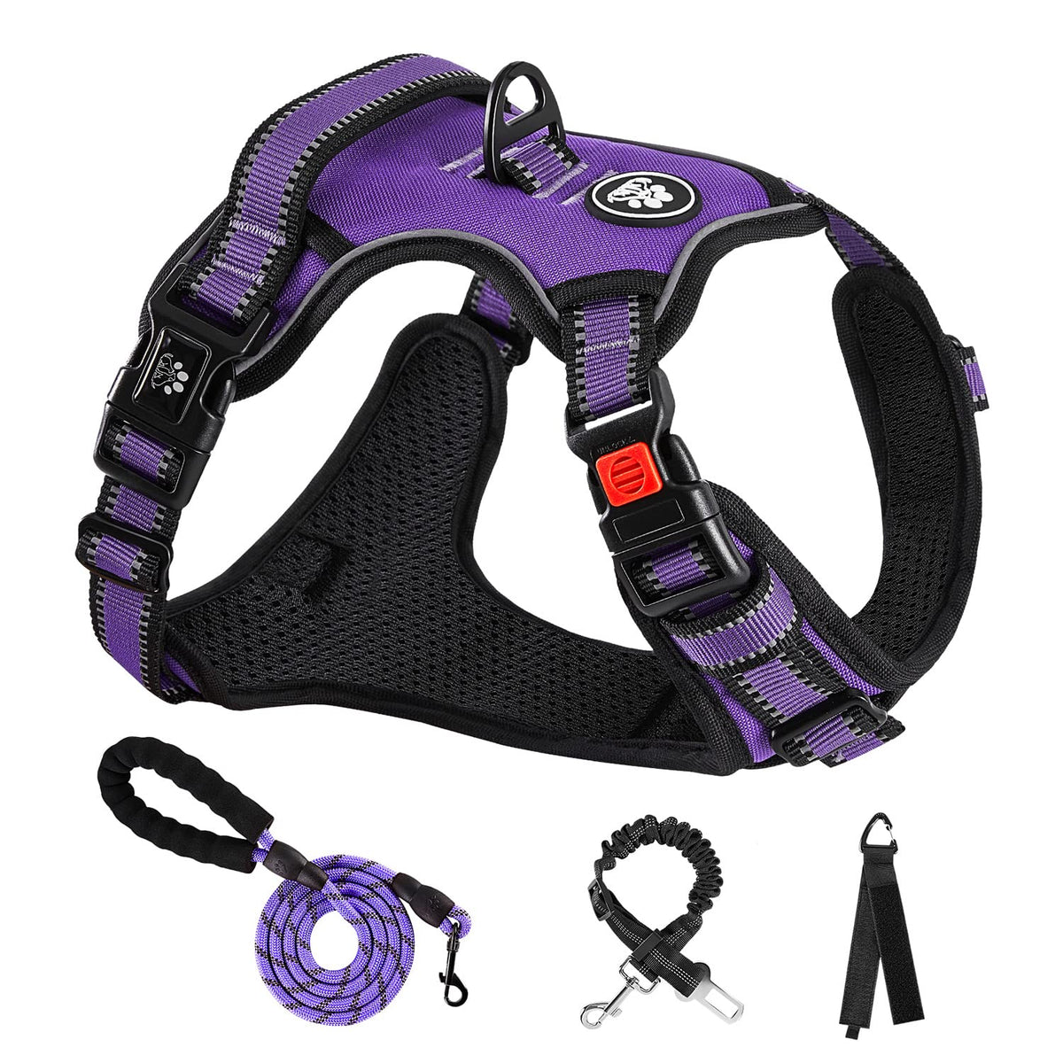 NESTROAD no-pull harness purple front view for quick on-off control