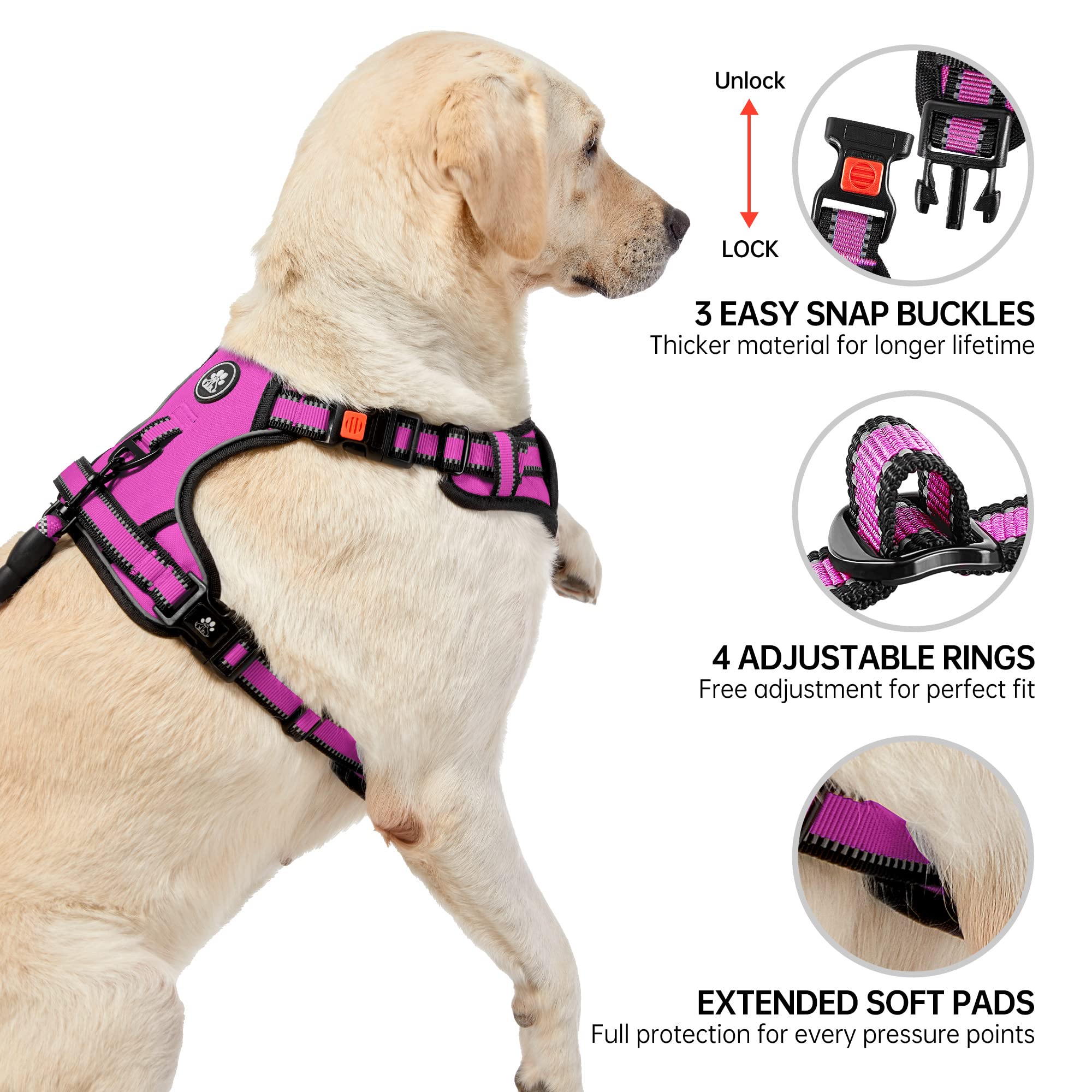 NESTROAD Reflective No-Choke Harness soft handle enhances nighttime safety and control.