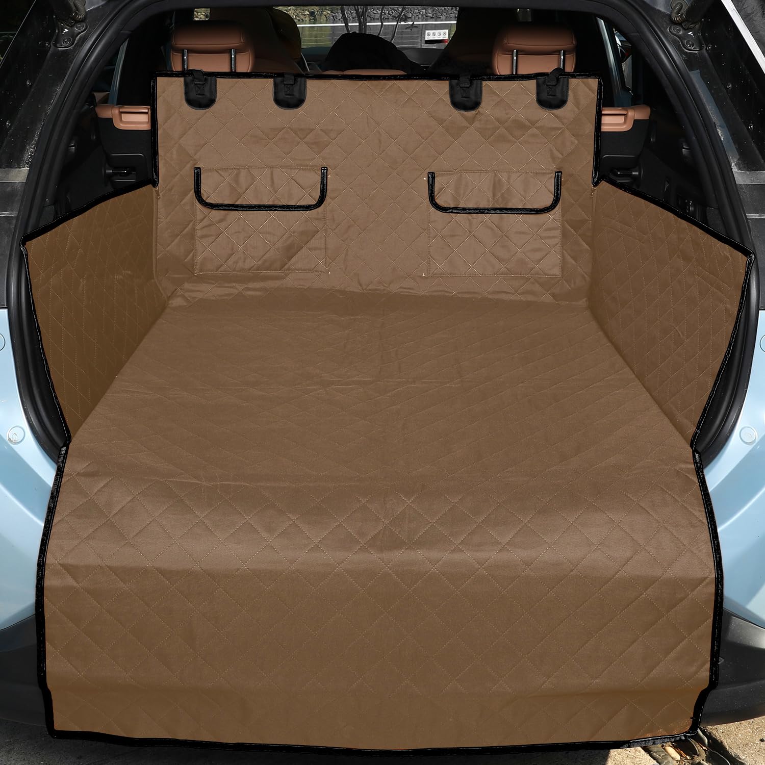 NESTROAD SUV cargo liner with dogs on seat showing waterproof protection.