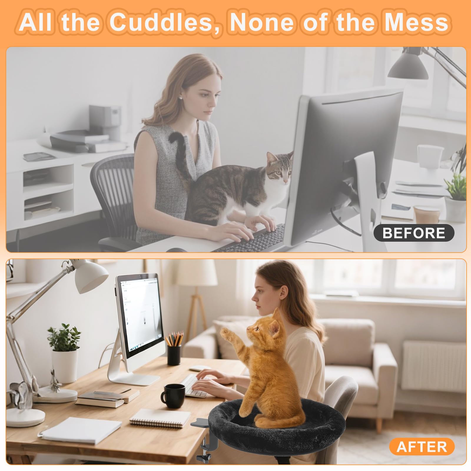 NEVESYKCUL cat desk bed rotating-base lets cats observe the workspace from any angle.