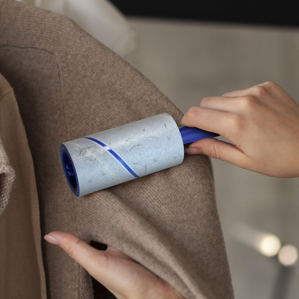 New England Stories lint roller extra stickiness captures hair and lint on fabrics