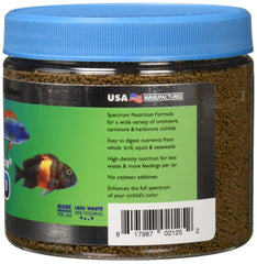 Naturox 1mm sinking pellets close-up emphasizing protein-rich formula for cichlids