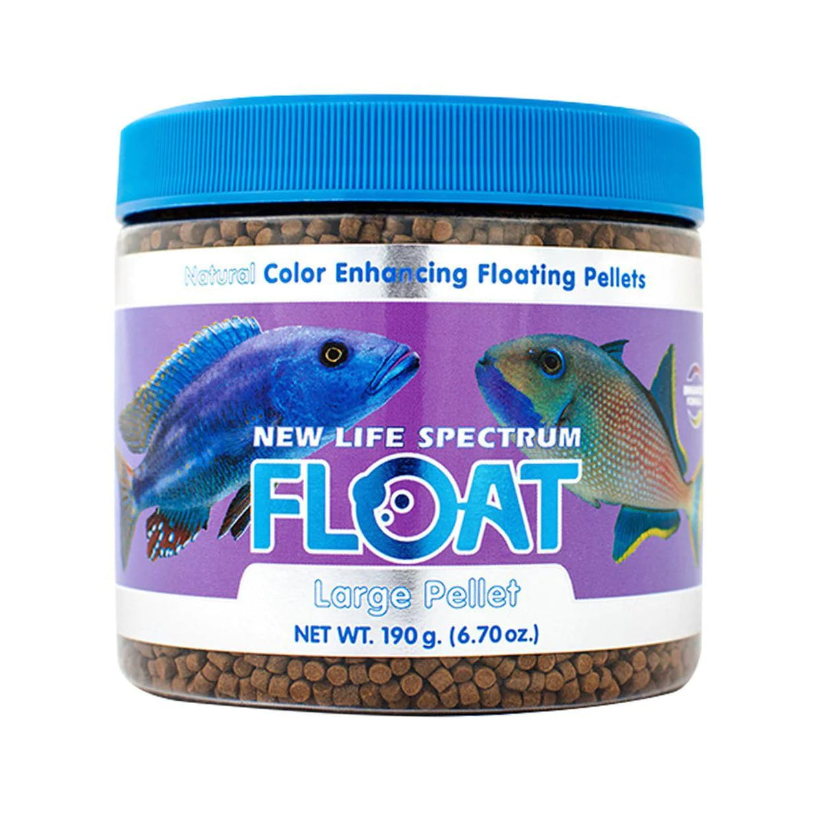 New Life Spectrum Float Large Naturox pellets top-feeding setup enhances color and growth in tropical fish.