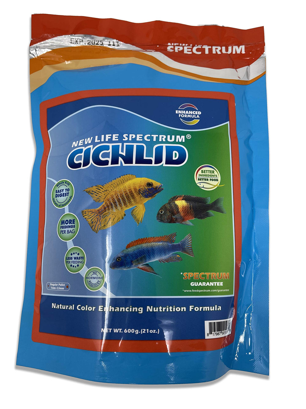 New Life Spectrum Naturox Cichlid formula 600g bag with 1mm sinking pellets for all life stages