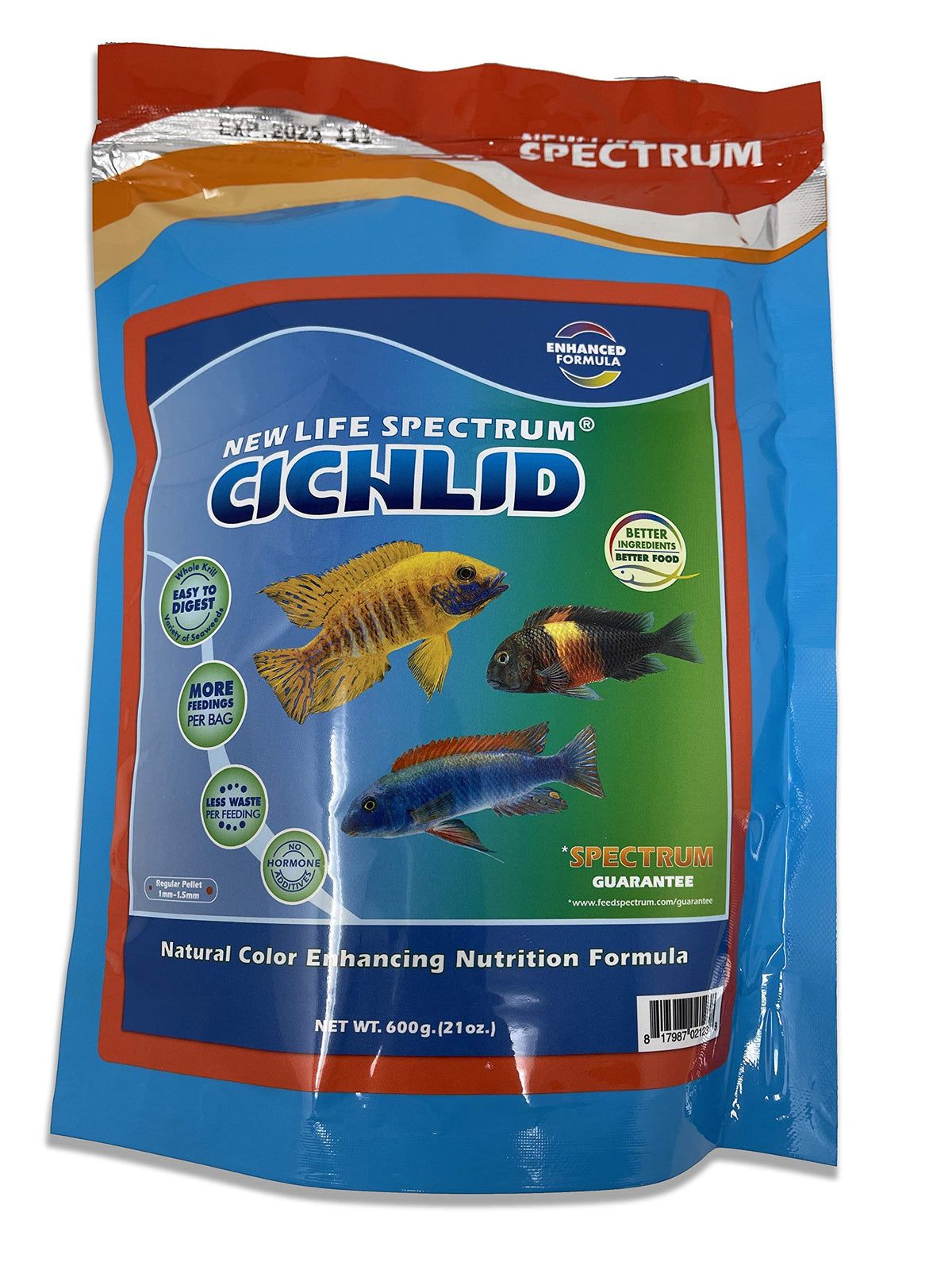 New Life Spectrum Naturox Cichlid formula 600g bag with 1mm sinking pellets for all life stages