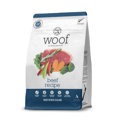 The New Zealand Natural Pet Food Co WOOF beef bites packshot — premium air-dried treats for training