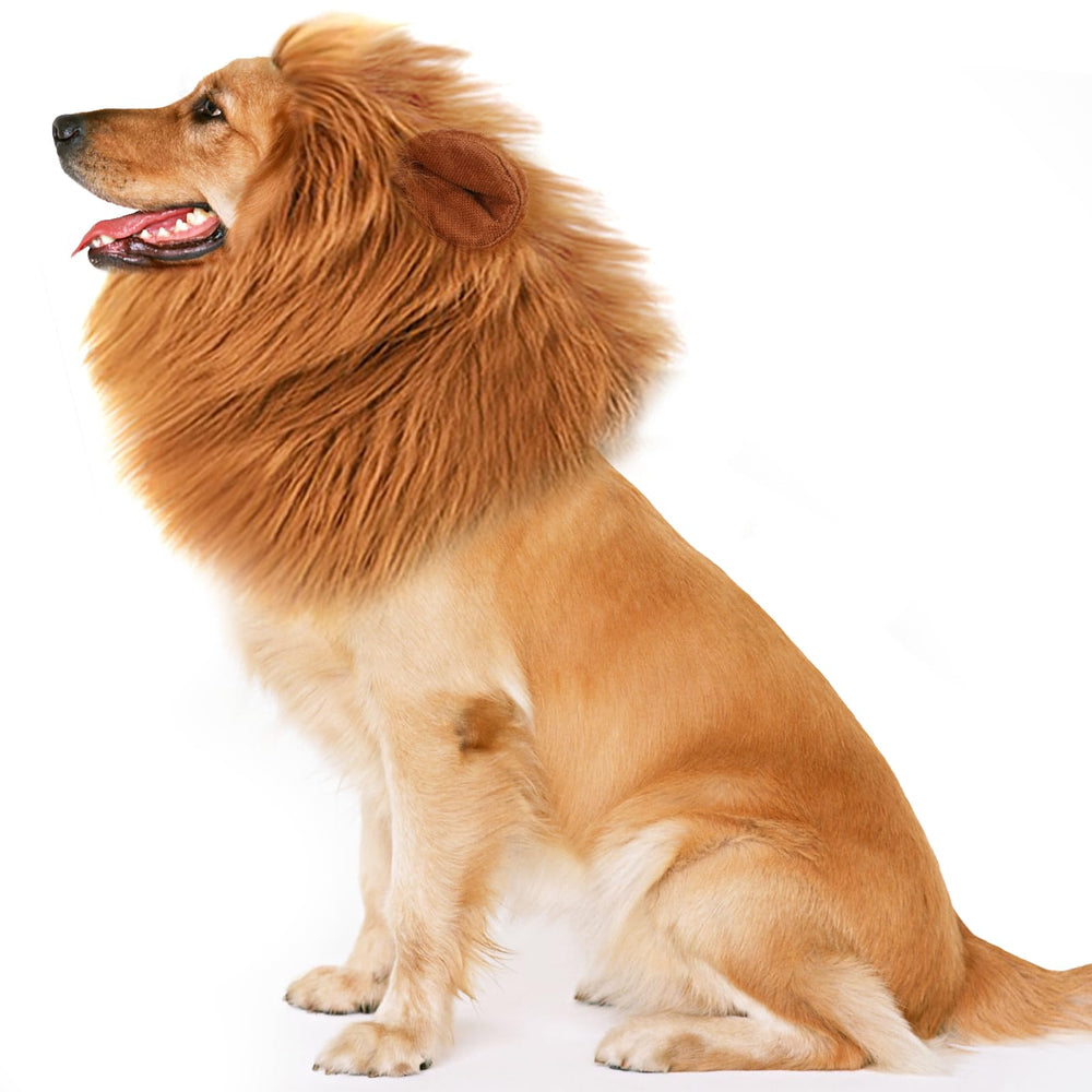 NEWBEA Lion Mane dog costume front view shows plush fur for head-turning Halloween looks.