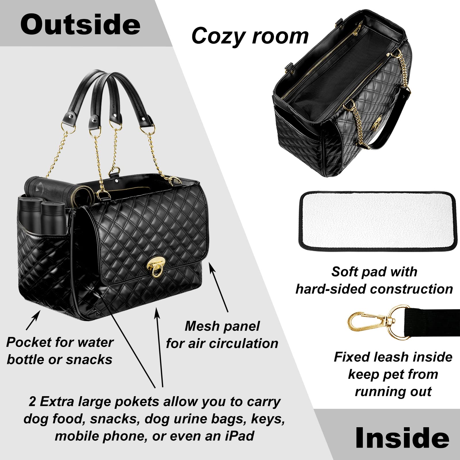 NewEle purse shows breathable mesh for airflow and pet comfort on commutes