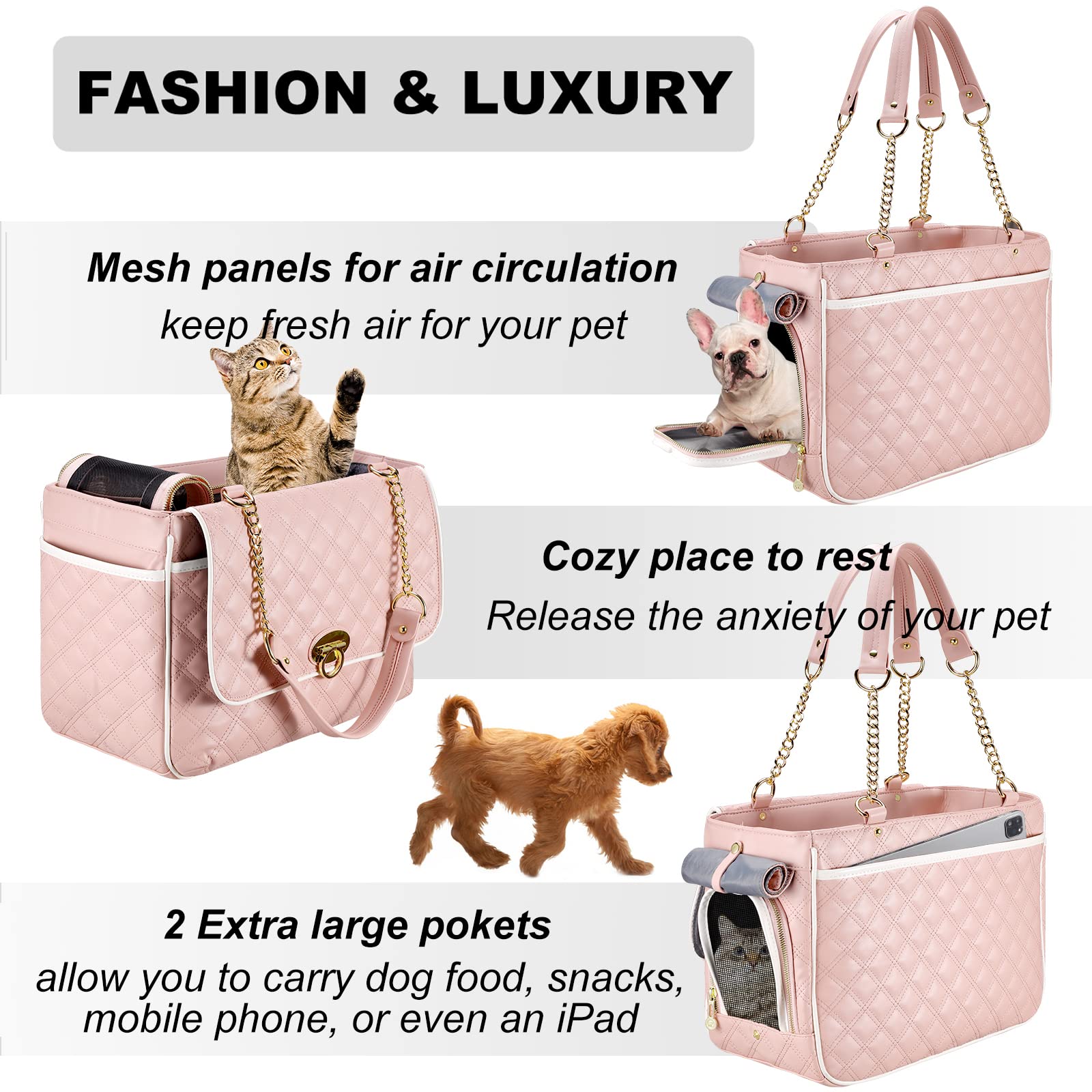 NewEle Fashion Dog Purse Carrier breathable mesh panels promote air flow and comfort.
