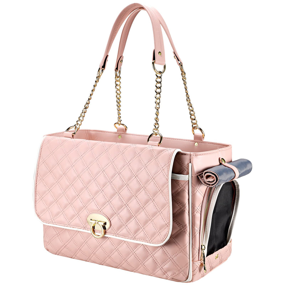 NewEle Fashion Dog Purse Carrier front view showcases sleek PU leather travel design for small dogs.