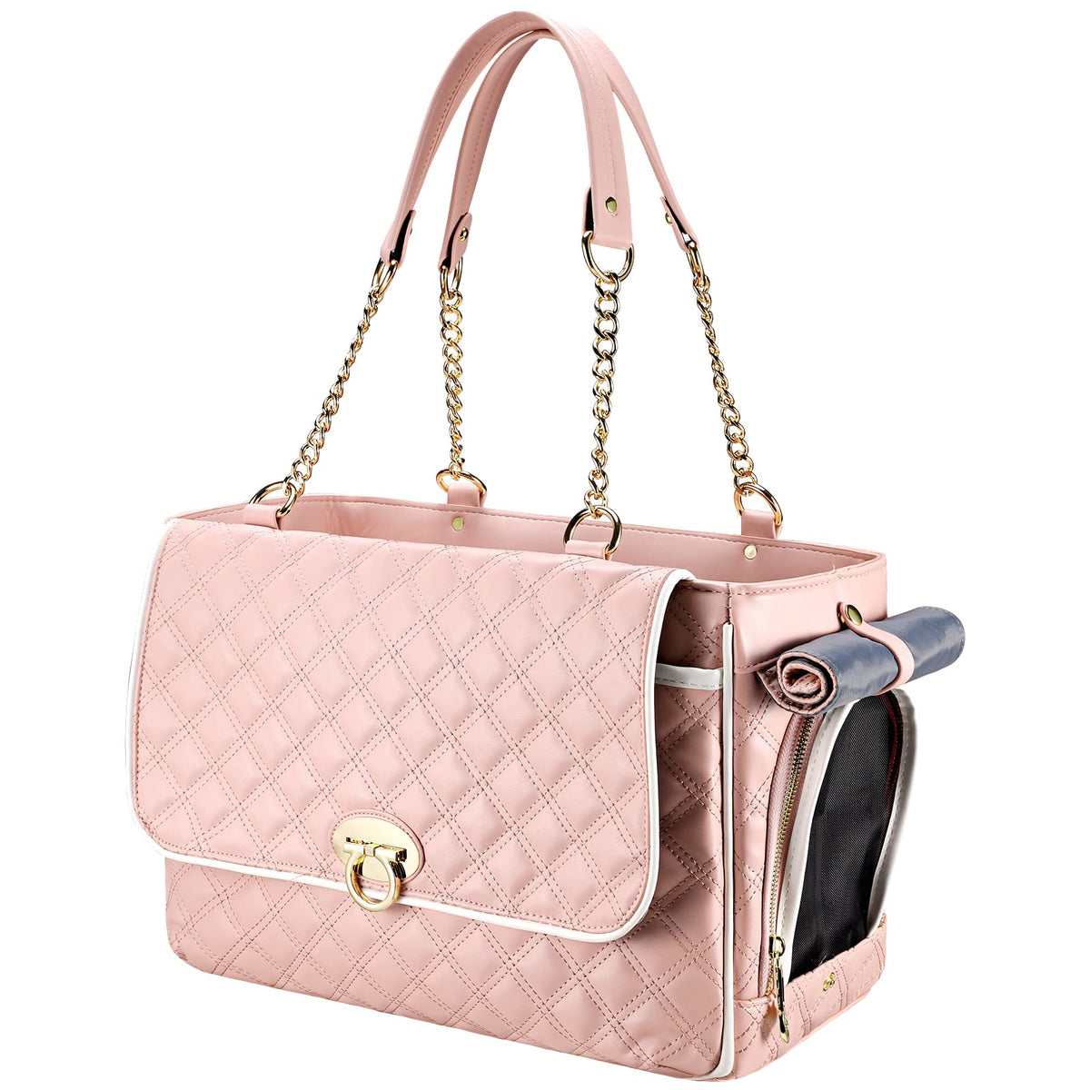 NewEle Fashion Dog Purse Carrier front view showcases sleek PU leather travel design for small dogs.