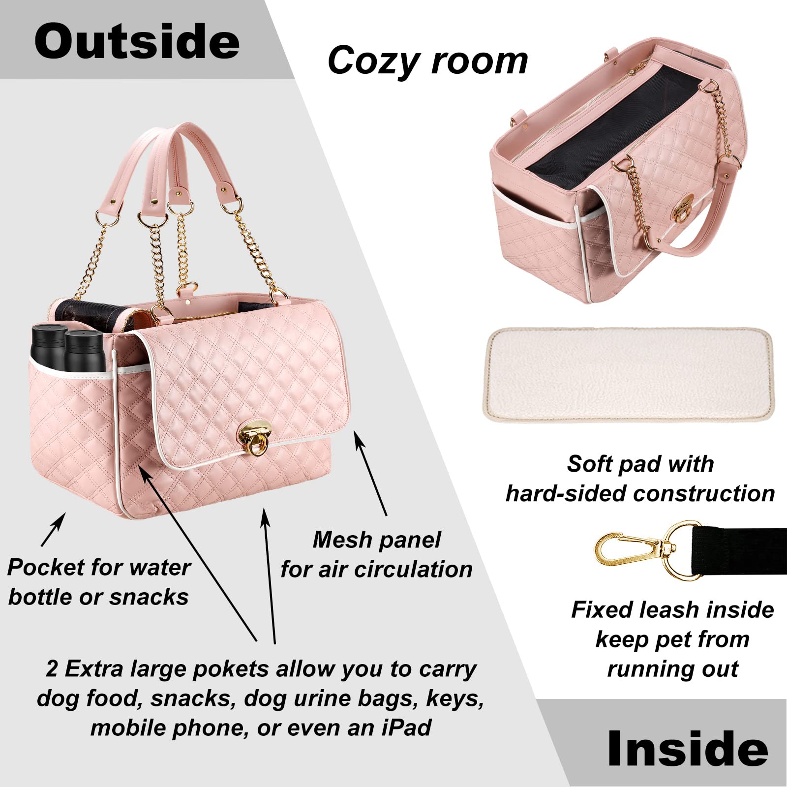 NewEle Fashion Dog Purse Carrier inner cushion keeps pets warm and comfy during trips.