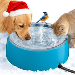 Newget 3L heated water bowl shows 101oz capacity for outdoor hydration