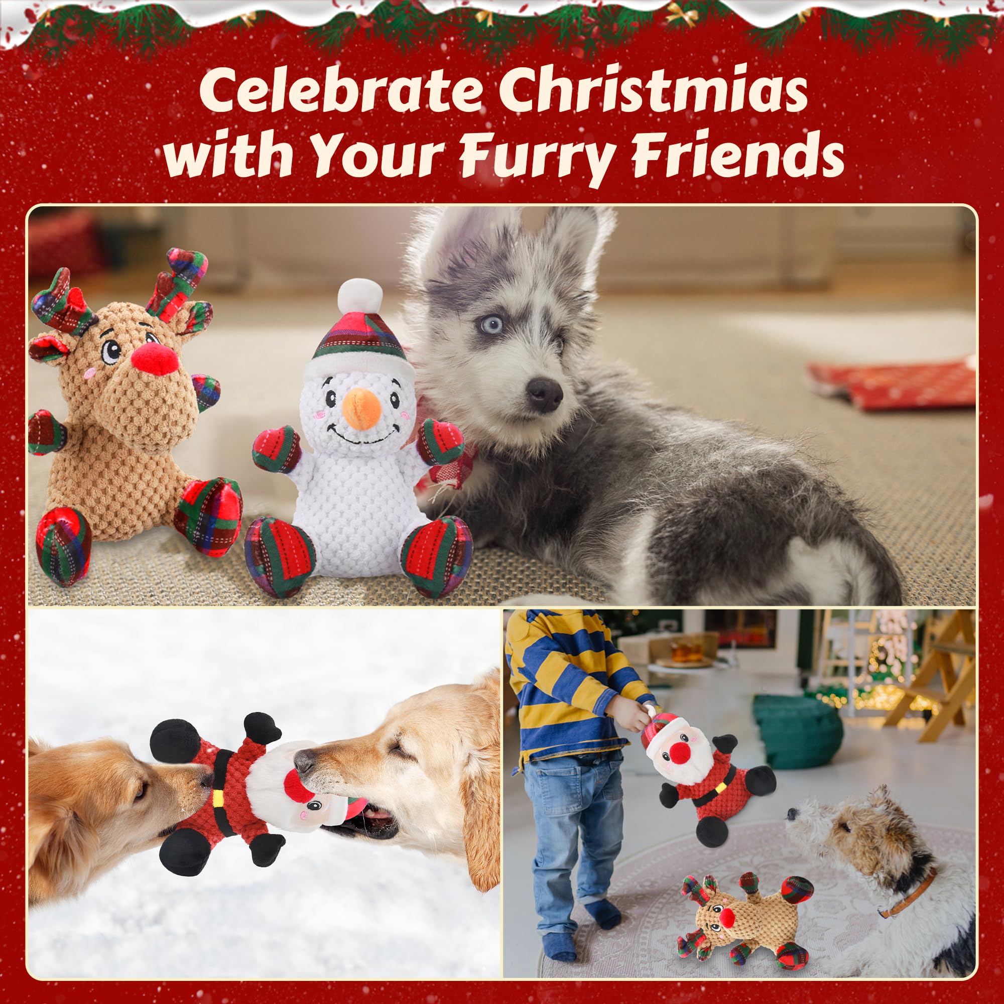 Newget Christmas Squeaky Dog Toys puppy-use close-up for small to medium dogs