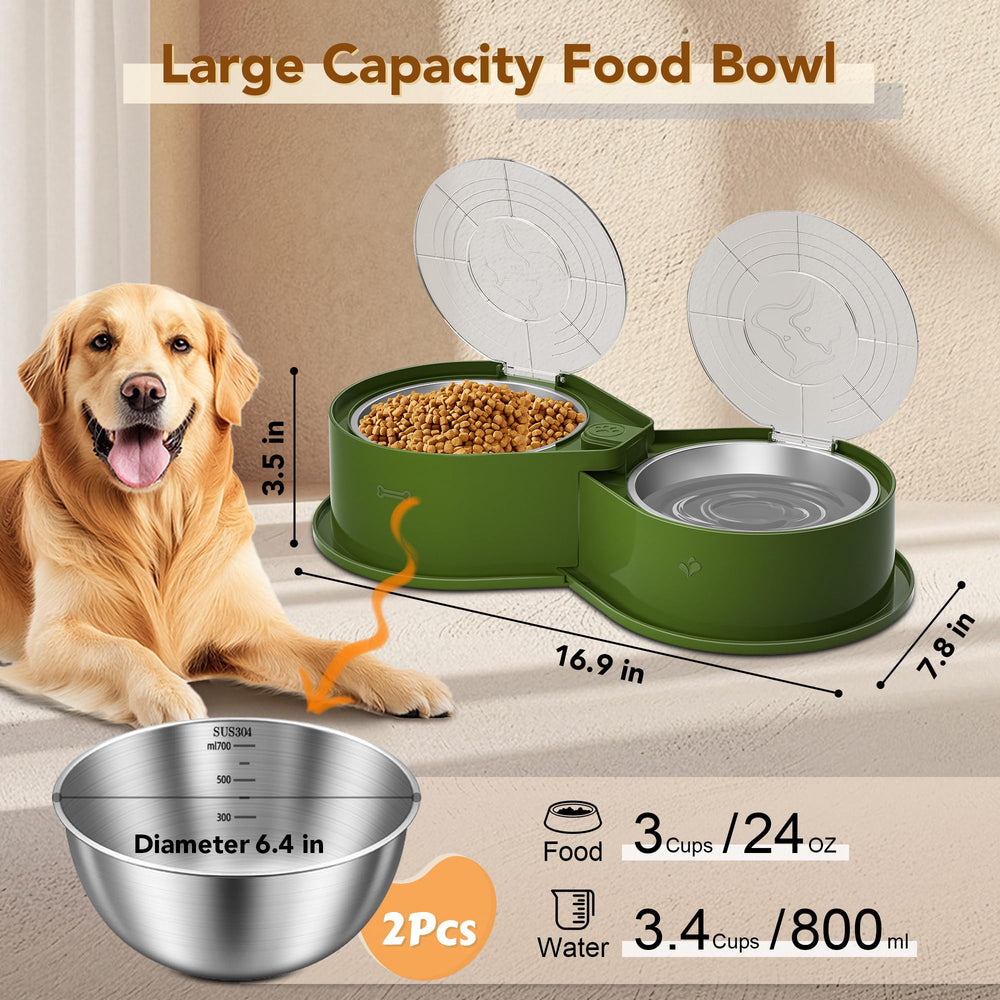 Newget stainless steel dog bowl set lids illustrate the dust-free, fresh-feeding advantage.