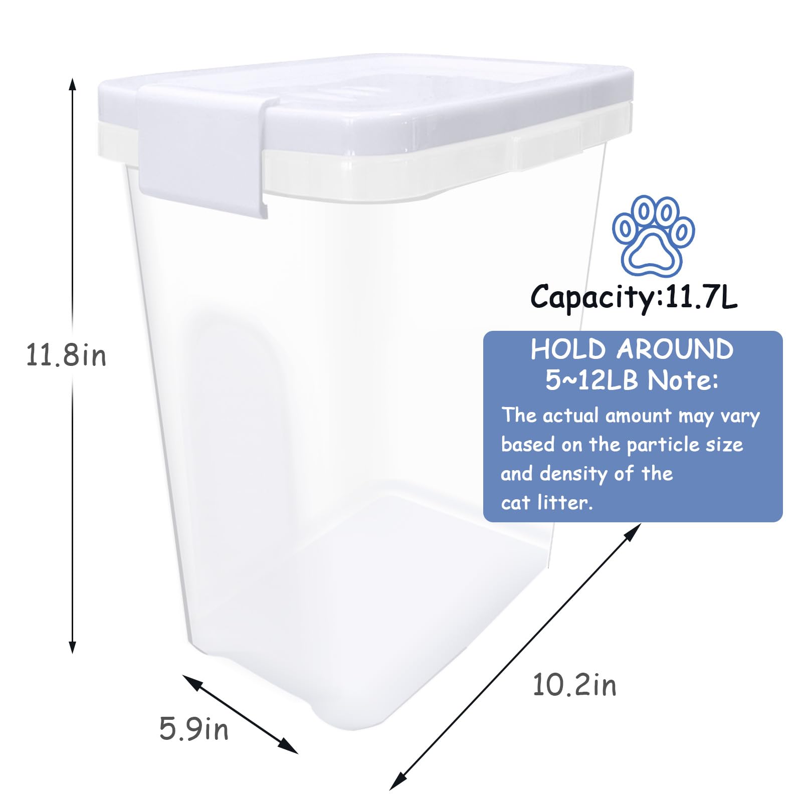 Newivi cat litter storage bin with airtight lid protects litter from moisture.