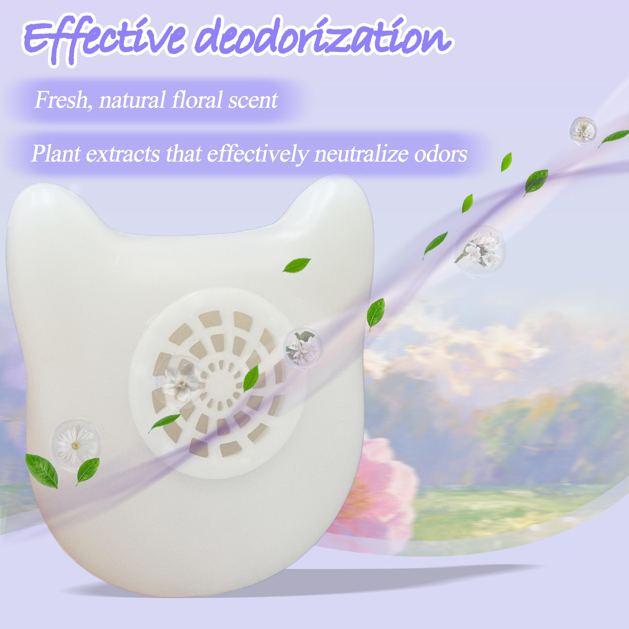 NewKe deodorizer cat-design camellia scent demonstrates pet-friendly odor control in litter areas.