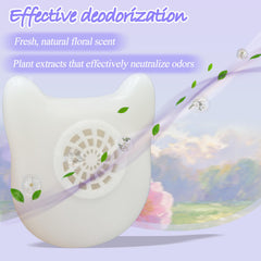 NewKe deodorizer cat-design camellia scent demonstrates pet-friendly odor control in litter areas.