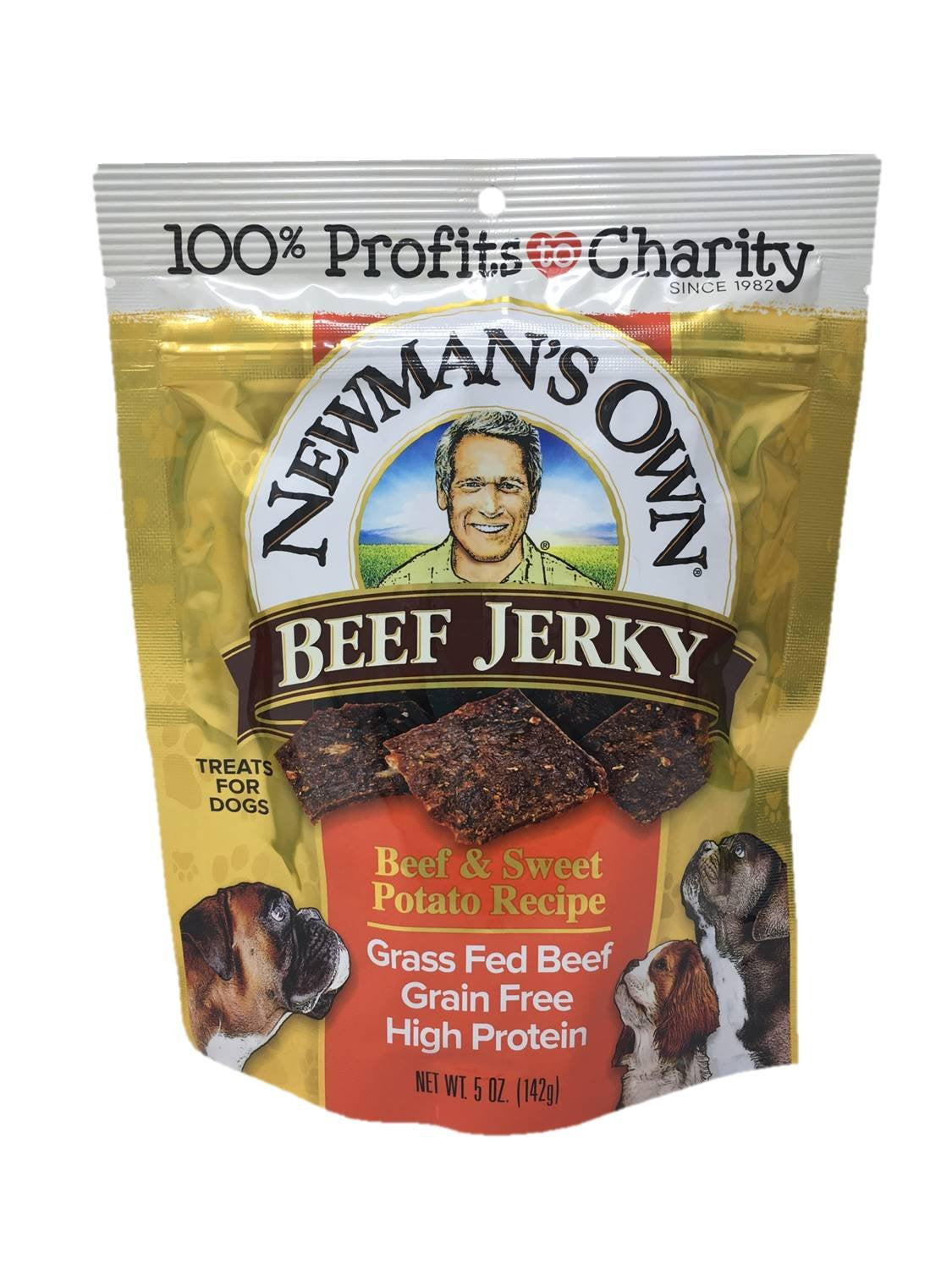 Newman's Own Beef Jerky Treats high-protein snack supports active dogs.