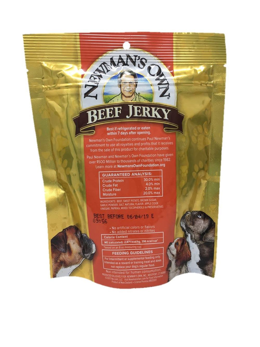 Newman's Own Beef Jerky Treats opened-pack storage helps keep freshness.