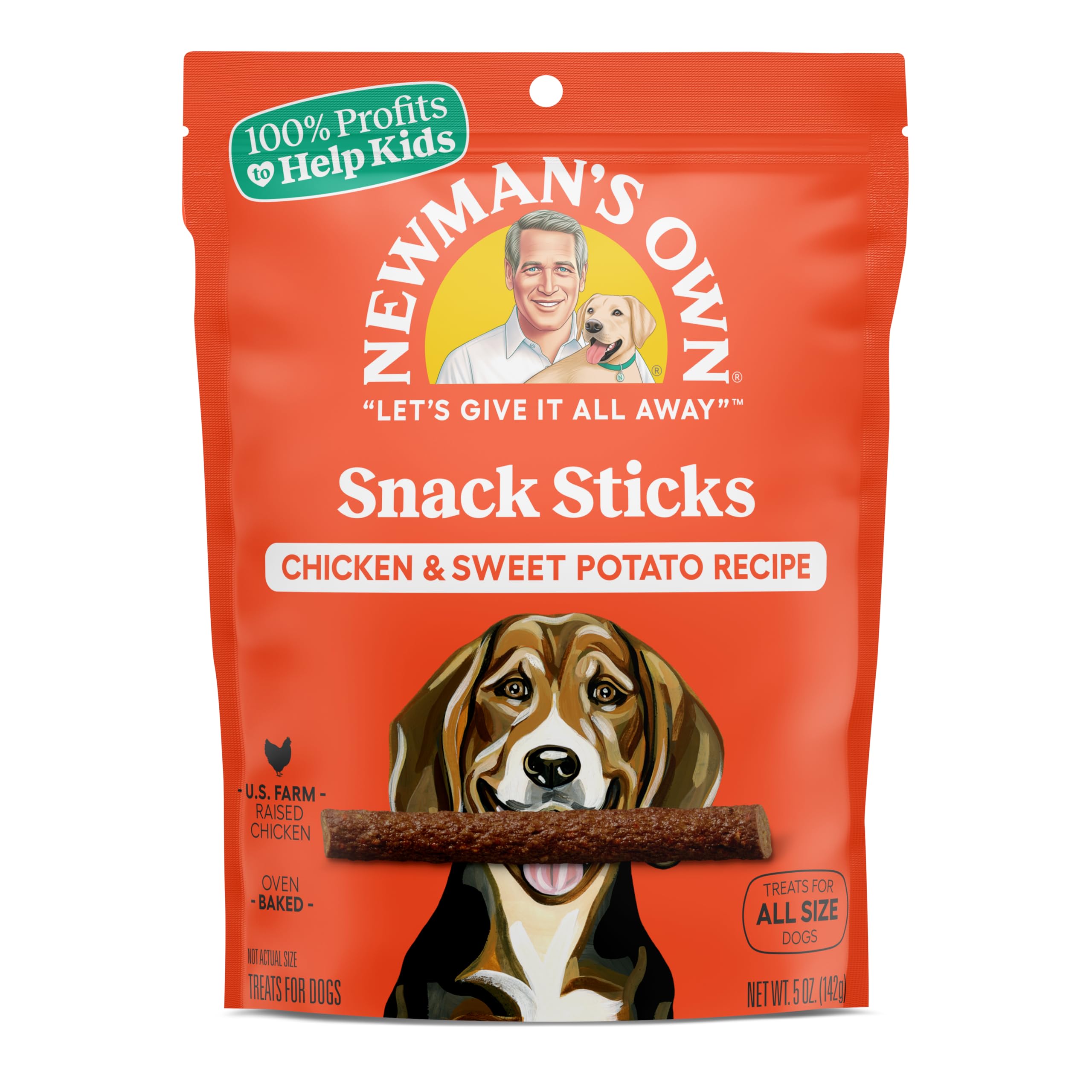 Newman's Own Snack Sticks for Dogs, 4-inch soft chew shown, ideal for rewards
