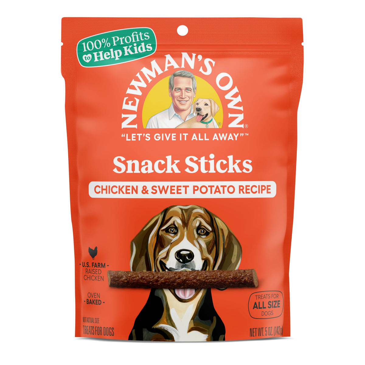 Newman's Own Snack Sticks for Dogs, 4-inch soft chew shown, ideal for rewards