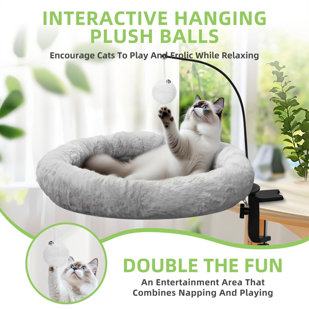Newmkr cat desk bed doubles as a hammock for lounging.