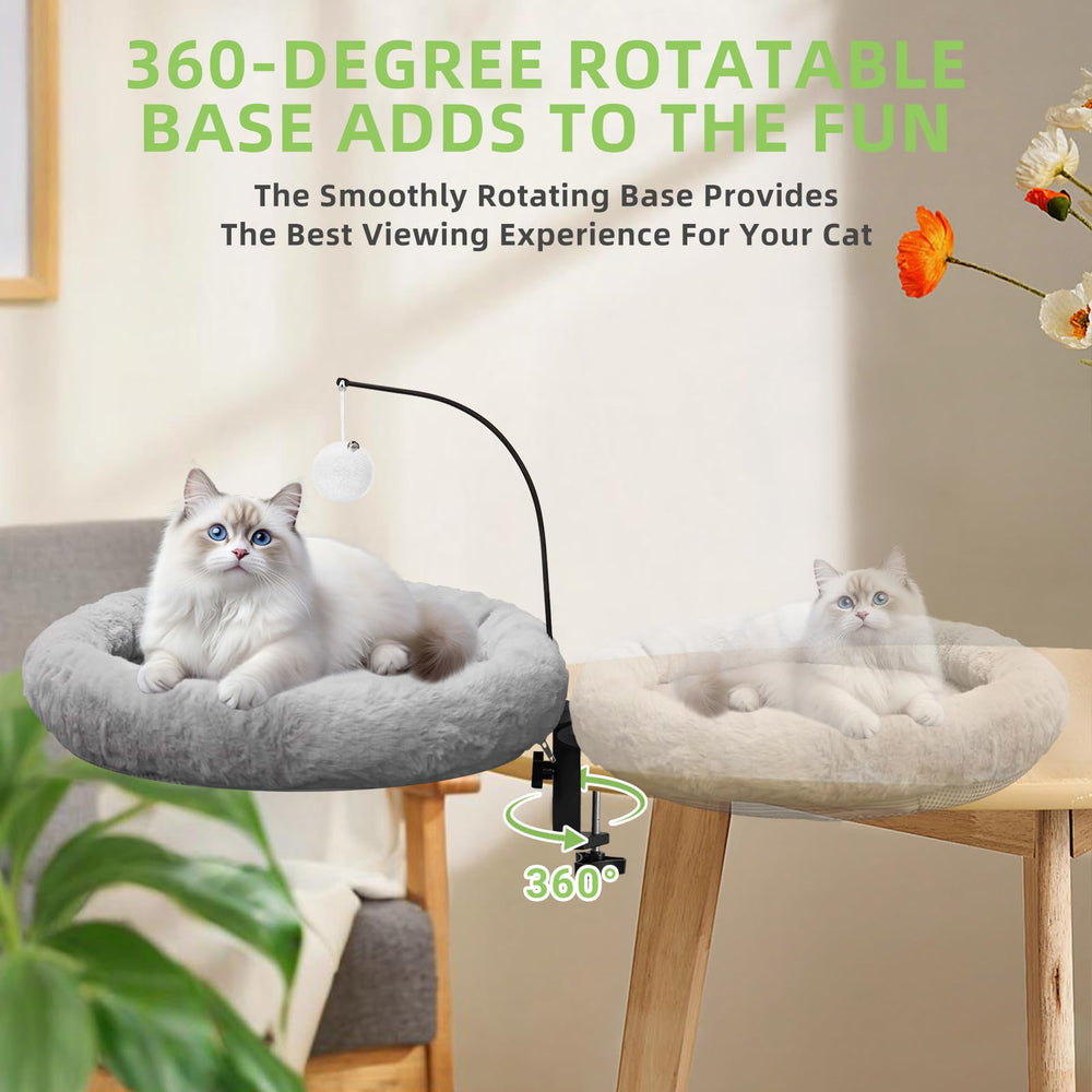 Newmkr cat desk bed fits on most desks for flexible placement.