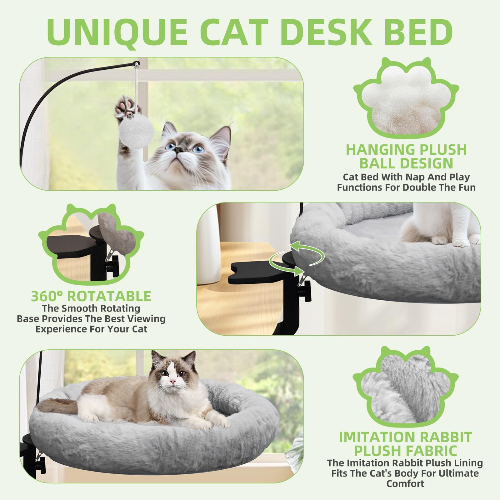 Newmkr cat desk bed features soft faux rabbit fur for cozy naps.