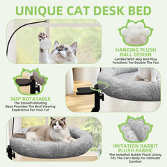 Newmkr cat desk bed features soft faux rabbit fur for cozy naps.