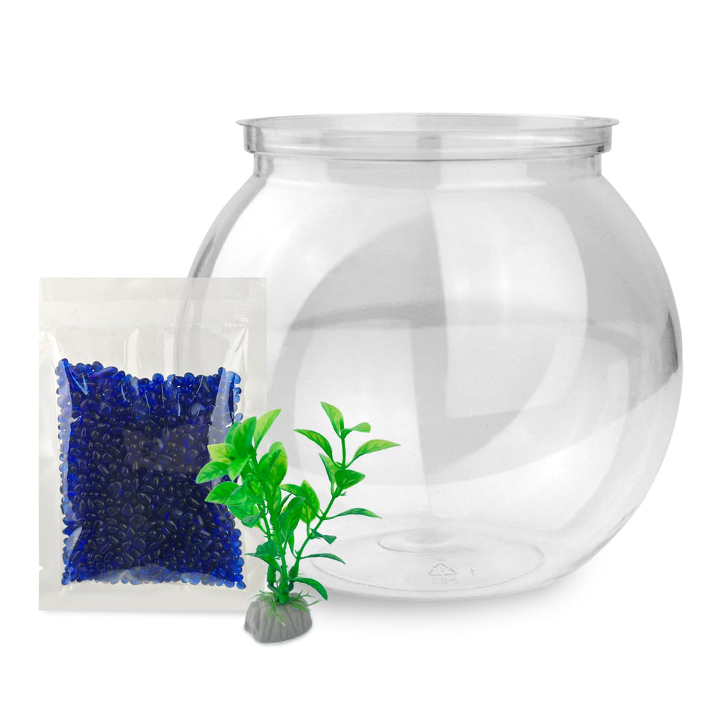 Newpol mini aquarium starter kit decor detail with water grass and stones.