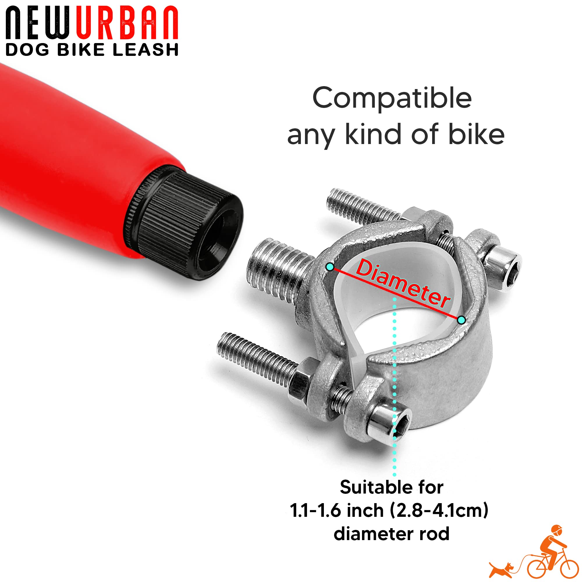 NEWURBAN Hands Free Dog Bike Leash detachment-system highlights fast removal from bicycle