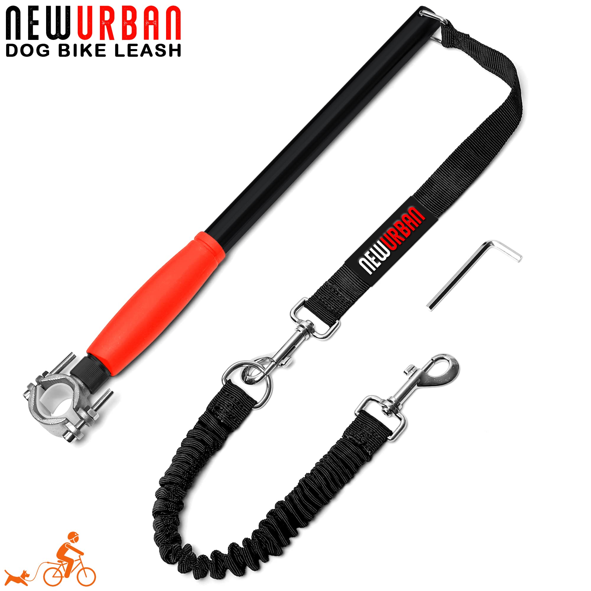 NEWURBAN Hands Free Dog Bike Leash black-red-handle emphasizes stylish grip