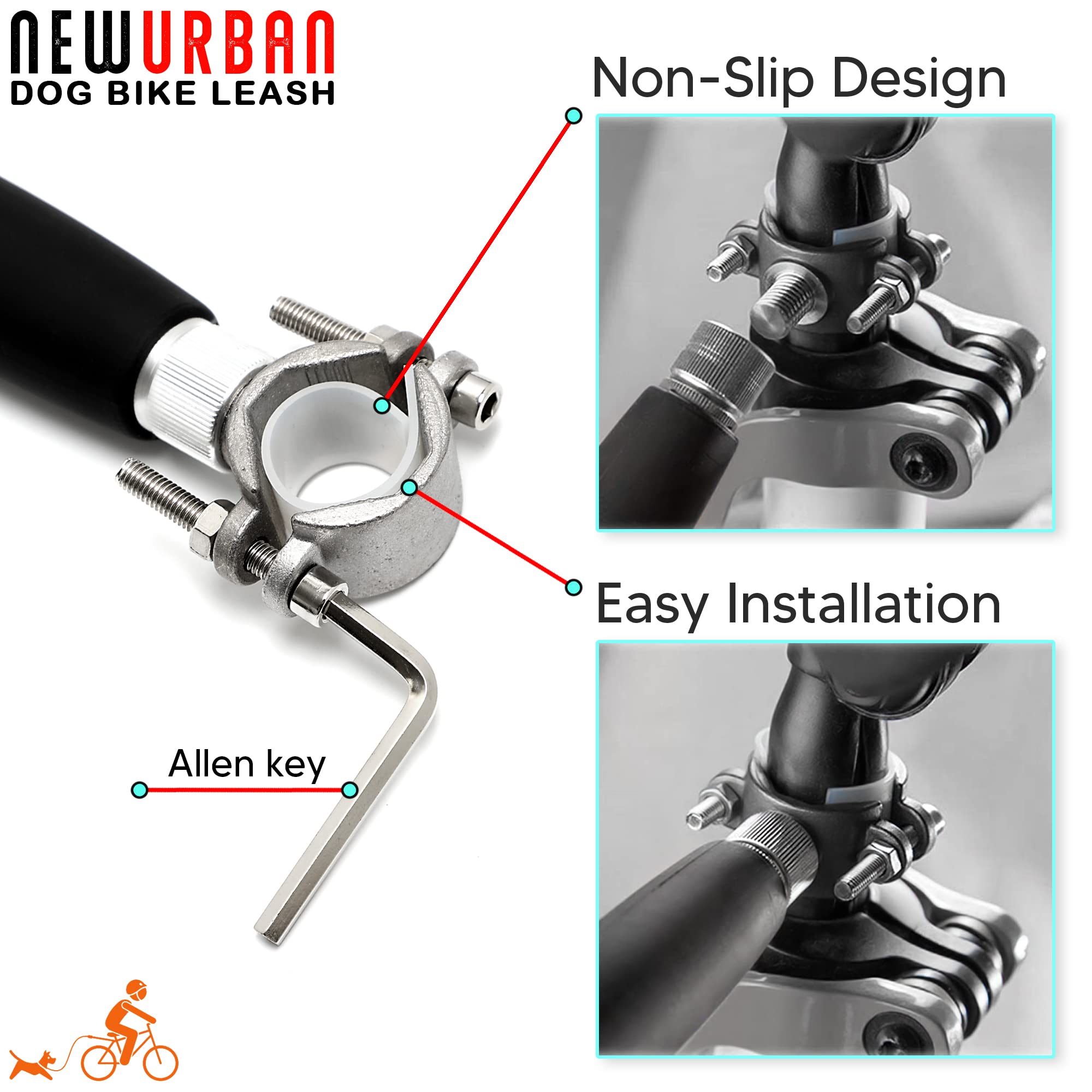 NEWURBAN dog-bike-attachment installation-steps show quick setup